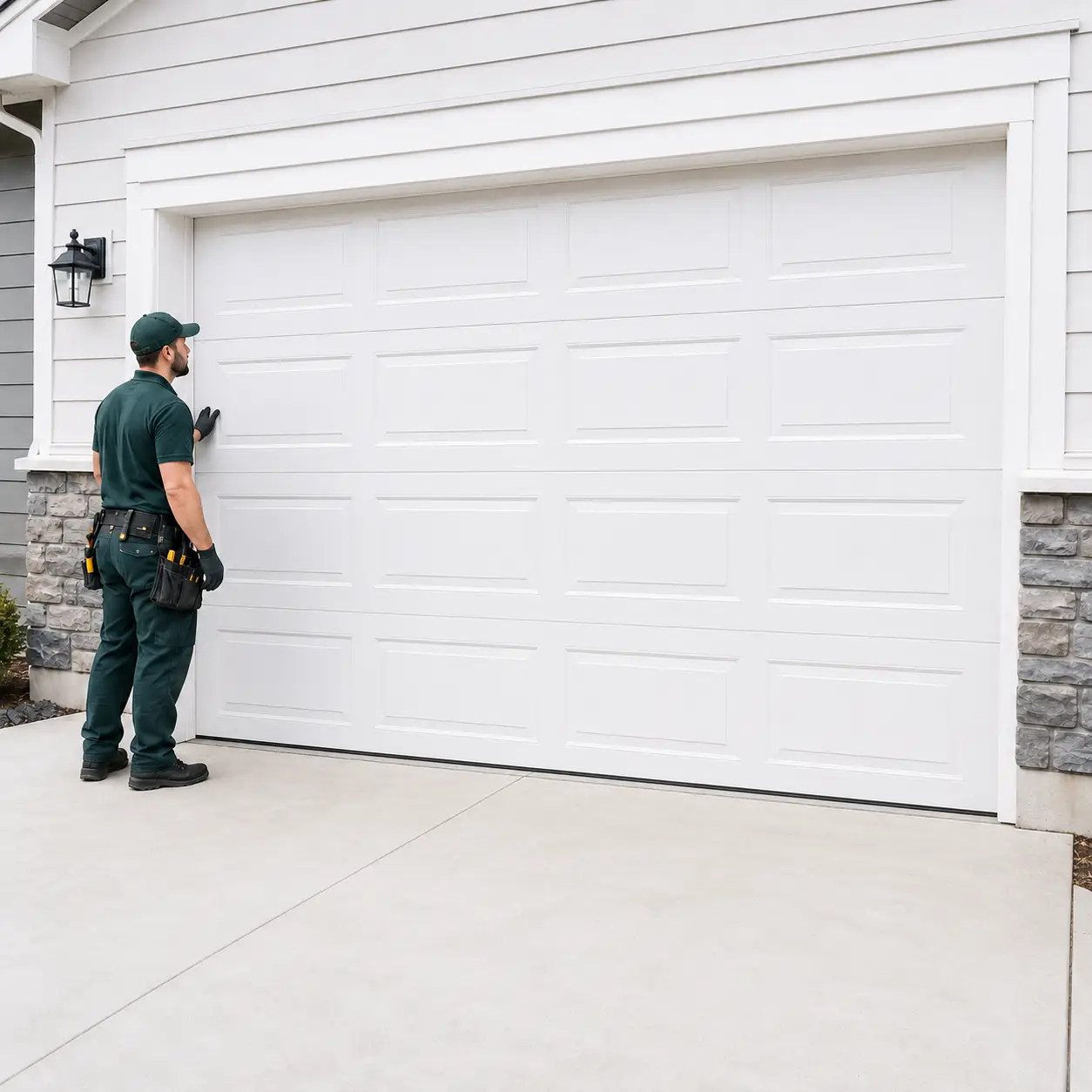 Residential garage door after professional repair in Greenfield Indiana