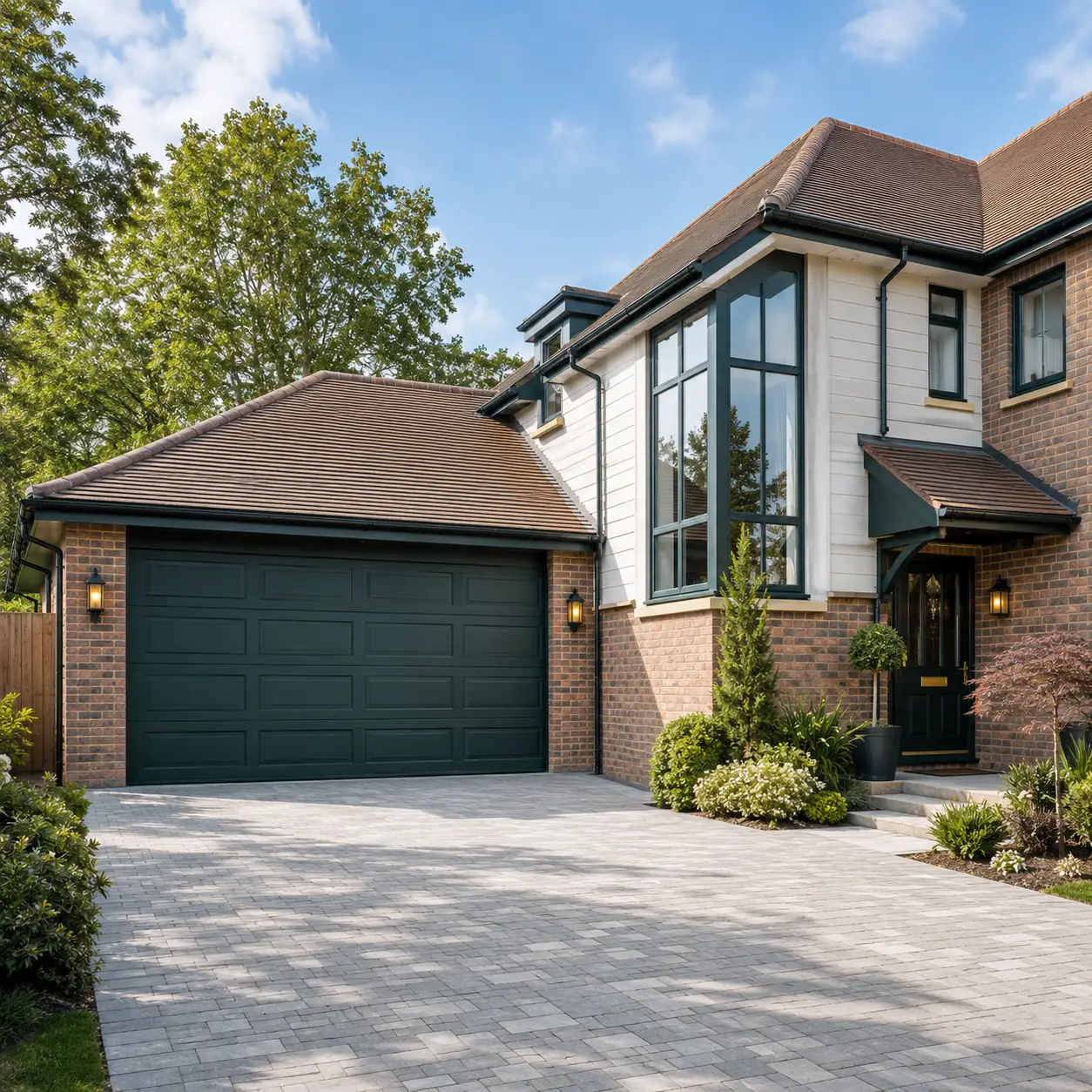Modern sectional garage door matched to a residential property in Greenfield Indiana